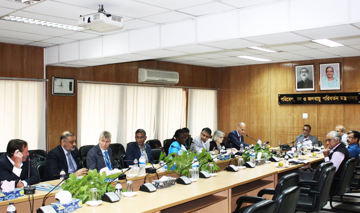 UNinBangladesh's tweet photo. Senior @UN officials met this week with #Bangladesh's Minister of Environment, Forest and Climate Change, Md Shahab Uddin, to discuss how to best help with challenges including poverty–environment–climate linkages, wildlife and forest crime and vulnerability to #climatechange. https://t.co/GNU4V9pZy7