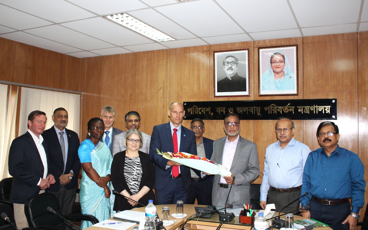 UNinBangladesh's tweet photo. Senior @UN officials met this week with #Bangladesh's Minister of Environment, Forest and Climate Change, Md Shahab Uddin, to discuss how to best help with challenges including poverty–environment–climate linkages, wildlife and forest crime and vulnerability to #climatechange. https://t.co/GNU4V9pZy7