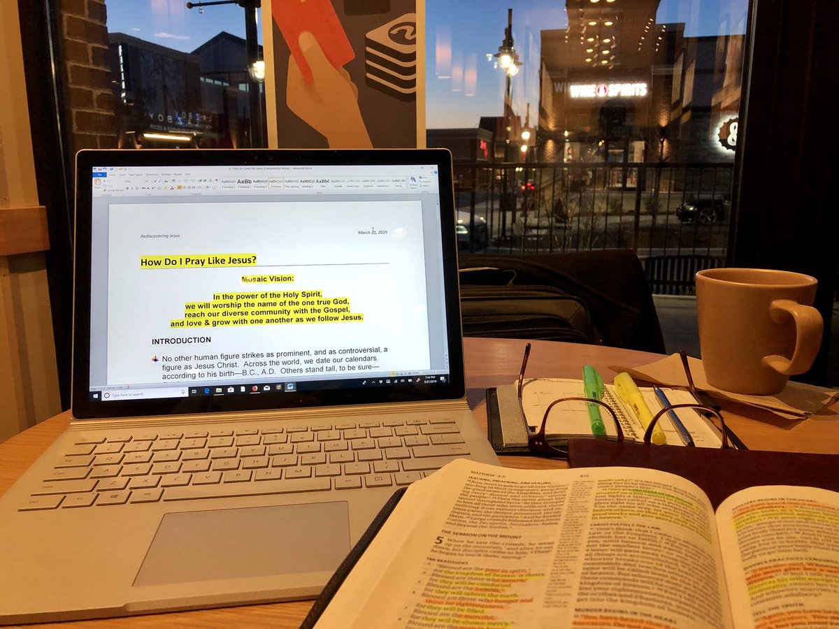 jimeatonmd's tweet photo. Prepping for Sunday: How do I pray like Jesus? Please pray for me, thanks. #panera #coffeestudy https://t.co/dgWA22J34Y