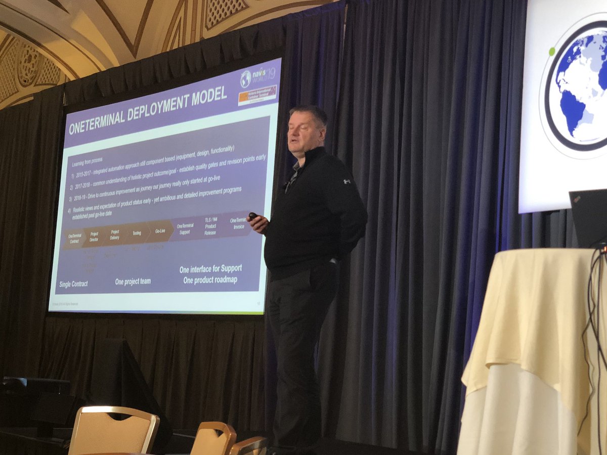 Kalmarglobal's tweet image. A single contract, one project team, one interface for support and one product roadmap are key ingredient for successful #automation deployment, says Anders Dommestrup, CEO at VICT and #NW2019. #OneTerminal