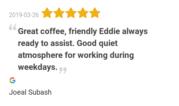 EddiesCoffee's tweet photo. New 5.0-star Review: "Great coffee, friendly Eddie always ready to assist. Good quiet atmosphere for working... https://t.co/TahhPzZXgV