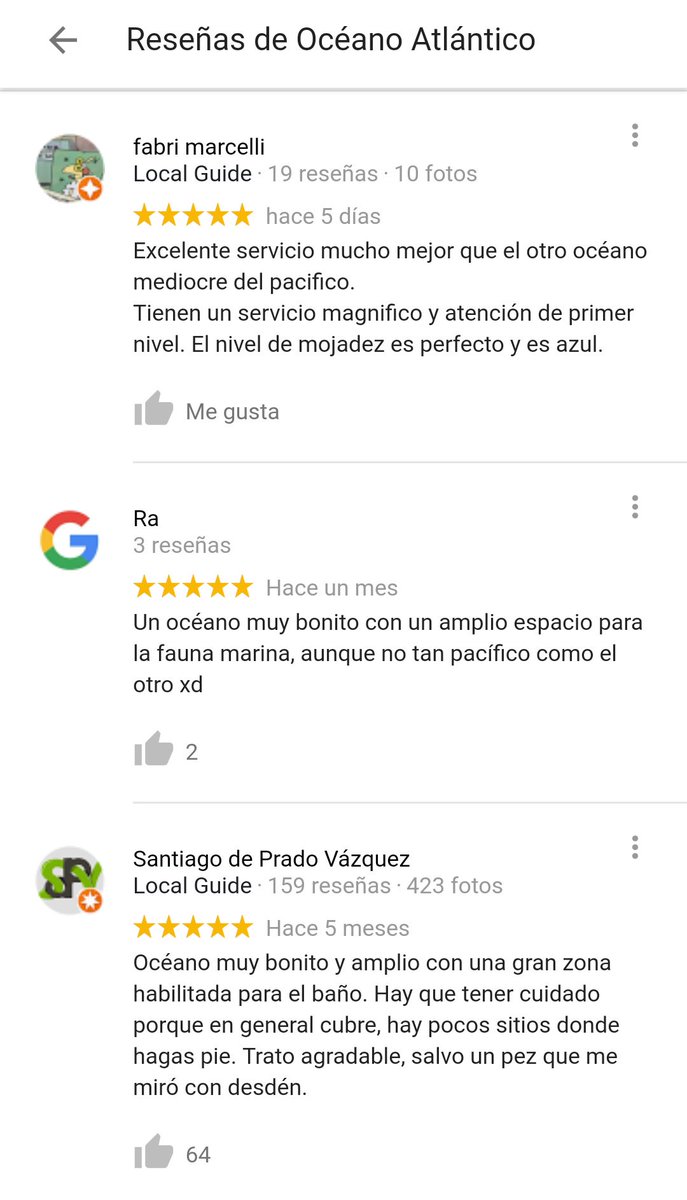 PabloPacman's tweet photo. Me ha dado por mirar las reseñas de Google del Océano Atlántico y https://t.co/qznqxax14R