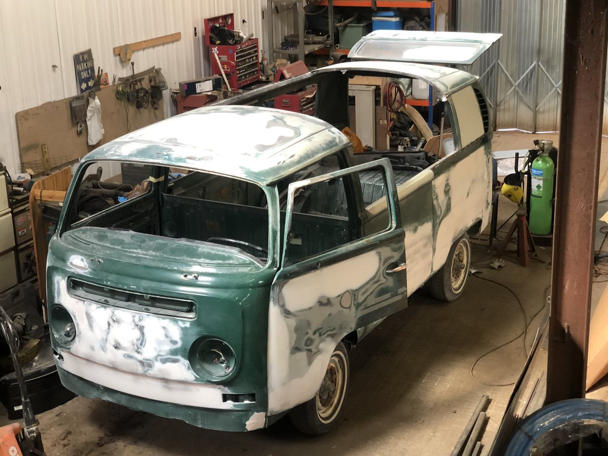 Infinespirits1's tweet photo. It’s all very exciting. The new recruit In Fine Spirits 5 nearly ready for her fresh paint. #vw #campervan #mobilebar https://t.co/pgh9w6Dc8q