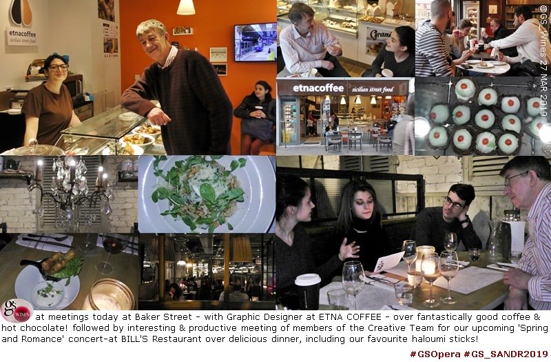 GS_Wines's tweet photo. #Baker Street meetings: @EtnacoffeeNet with Graphic Designer over fantastic #coffee & hot #chocolate then delicious #dinner @BillsRestaurant with '#Spring & #Romance' #concert Creative Team members incl. mezzo #soprano @giulia_laudano & tenor Damian Arnold! #GSOpera #GS_SANDR2019 https://t.co/xEaAEFF3xW