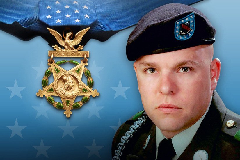 SecPompeo's tweet photo. Staff Sgt. Travis W. Atkins’ heroic actions during Operation Iraqi Freedom saved three lives, but cost him his. Today, he is posthumously awarded the #MedalofHonor, and we remember his legacy of bravery and selflessness. https://t.co/jwXHgtAC3g