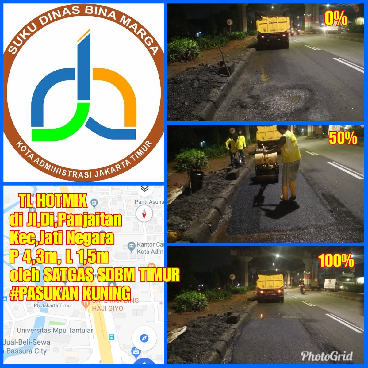 binamargajaktim's tweet photo. Perbaikan jalan rusak oleh Satgas Sudin Bina Marga Jakarta Timur #pasukankuning #timmalam #jakartatimur @polresjaktim @BinaMargaDKI @DKIJakarta @DinasPemel @kominfotik_jt @SubanppekoJT @infoll @RadioElshinta @mnctrijayafm https://t.co/TDX634zlrY
