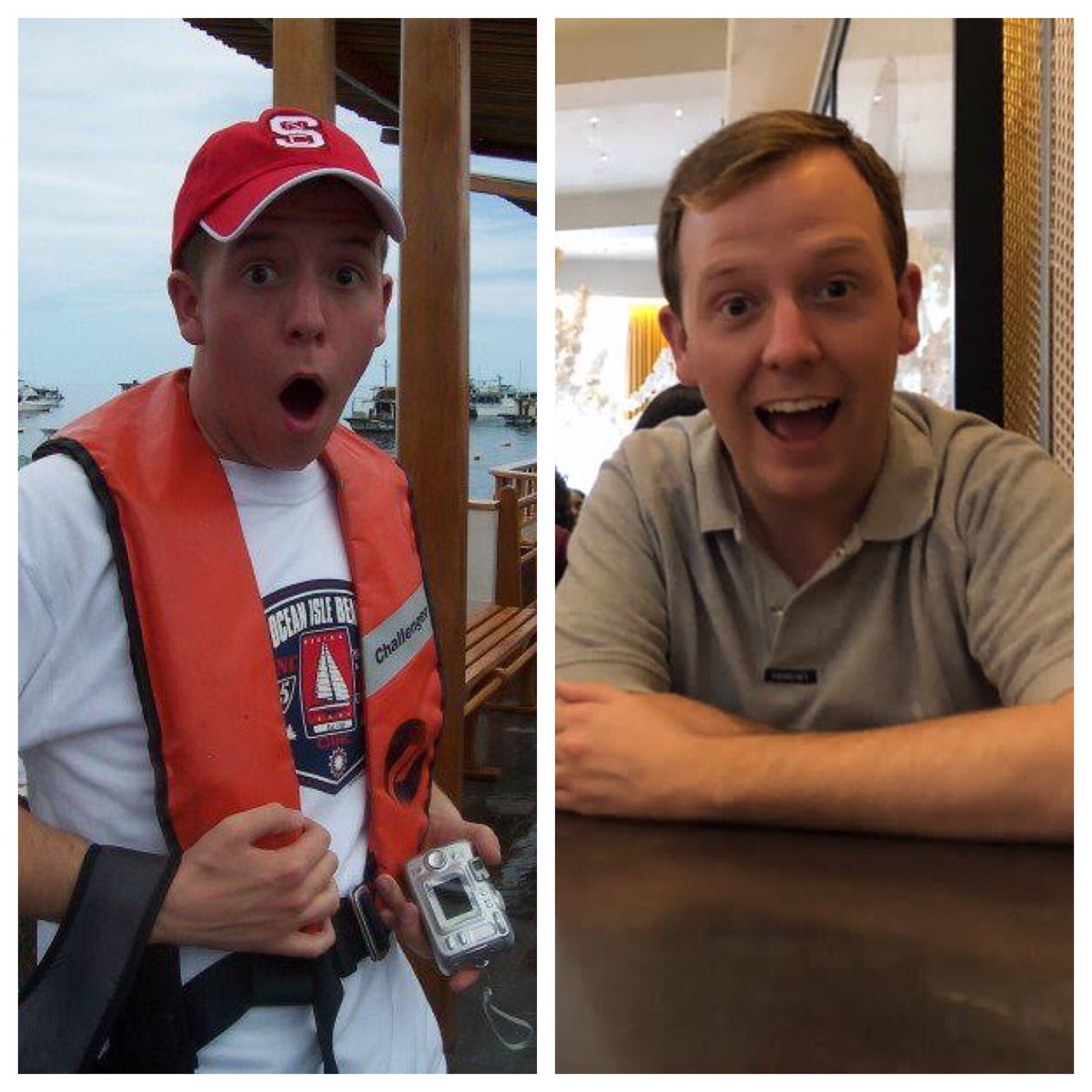 JohnCoggin's tweet photo. What?! You haven’t donated yet to #GivingPack?! #thenandnow John are both surprised but believe in you. @artsncstate @NCState #threemorehours https://t.co/O6WdsEQCHL