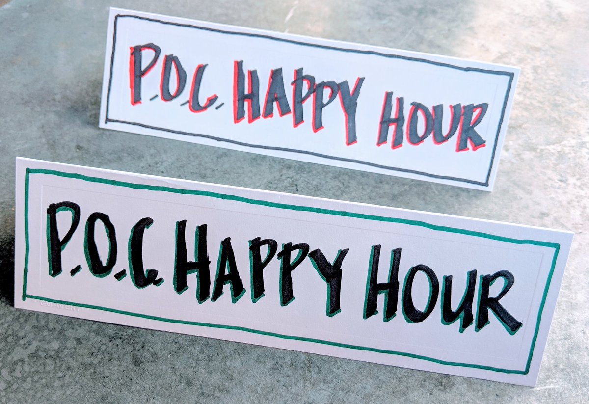 Look for these table tents at our happy hours!