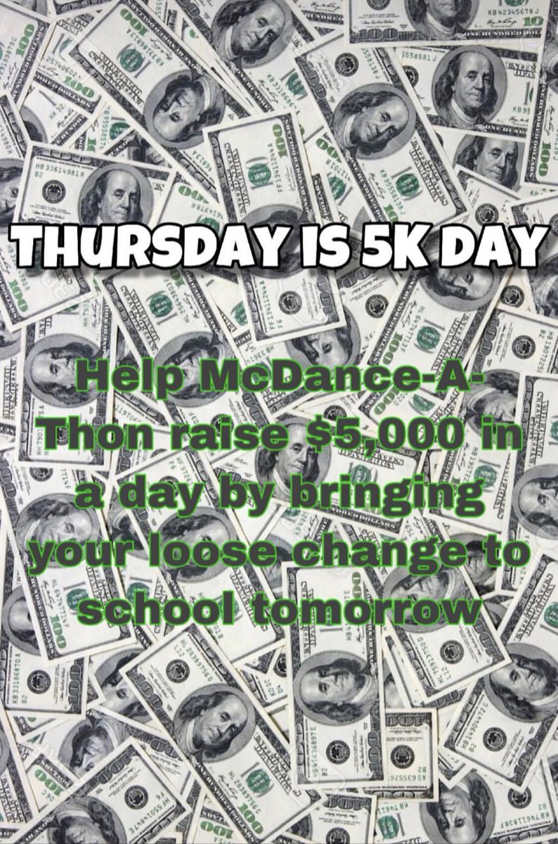 Tomorrow is also 5k day!! Bring your loose change to school and help us reach our goal! 💴 💰 💵