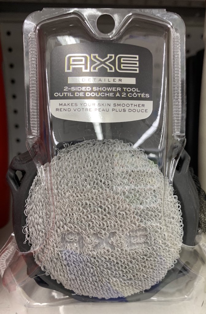 kalevhunt's tweet photo. Pretty sure the only "tool" here is the #axe marketing department, for thinking men want a shower "detailer" and not a bath poof... oh wait—it's totally homophobia, isn't it? 🤦🏼‍♂️🙄 #unnecessarilygenderedproducts  @genderproducts https://t.co/oRgjN1lDdy