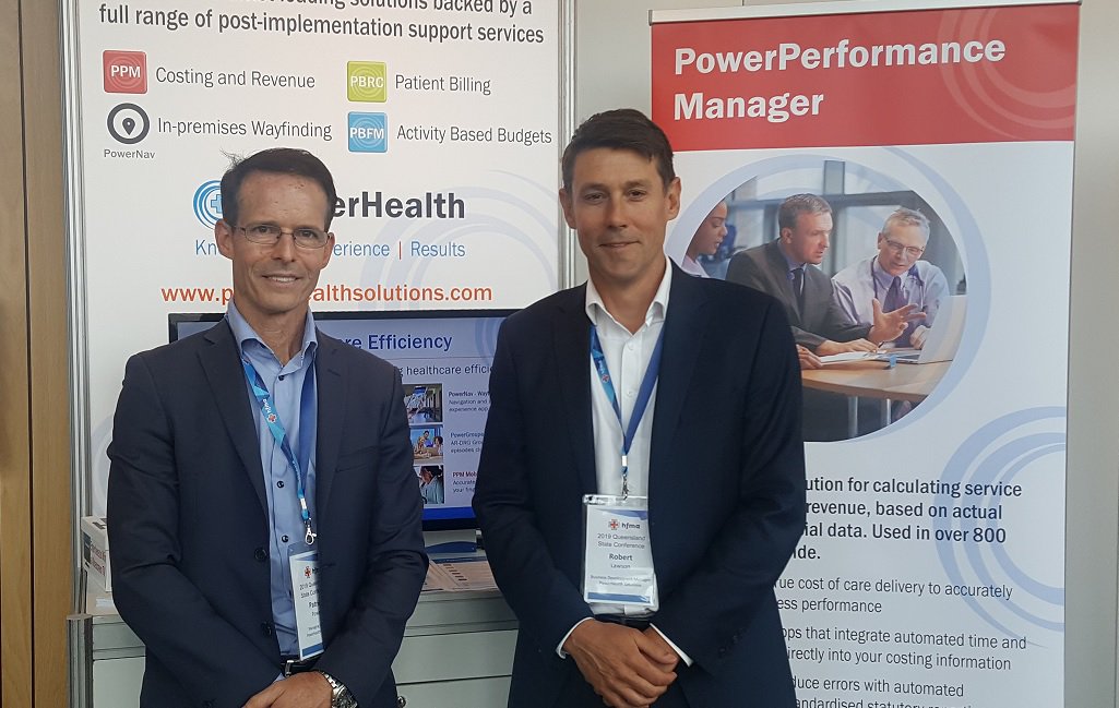 PowerHealthS's tweet photo. Say hi to Patrick Power and Robert Lawson at the HFMA Queensland State Conference today. See how our costing solution, PowerPerformance Manager (PPM), is playing a key role in ‘Enabling Sustainability’ in healthcare across Queensland, Australia and overseas. #HFMA https://t.co/XqPsS0sSx4