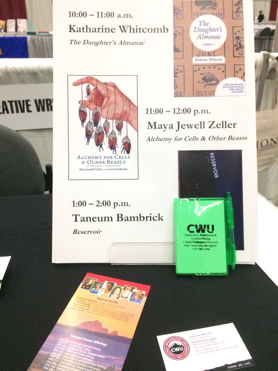 MayaJZeller's tweet photo. Come see us at the #centralwashingtonuniversity Professional &amp; Creative Writing MA, T 6087 at #awp19 #portland #pnw https://t.co/QtfLokymEP