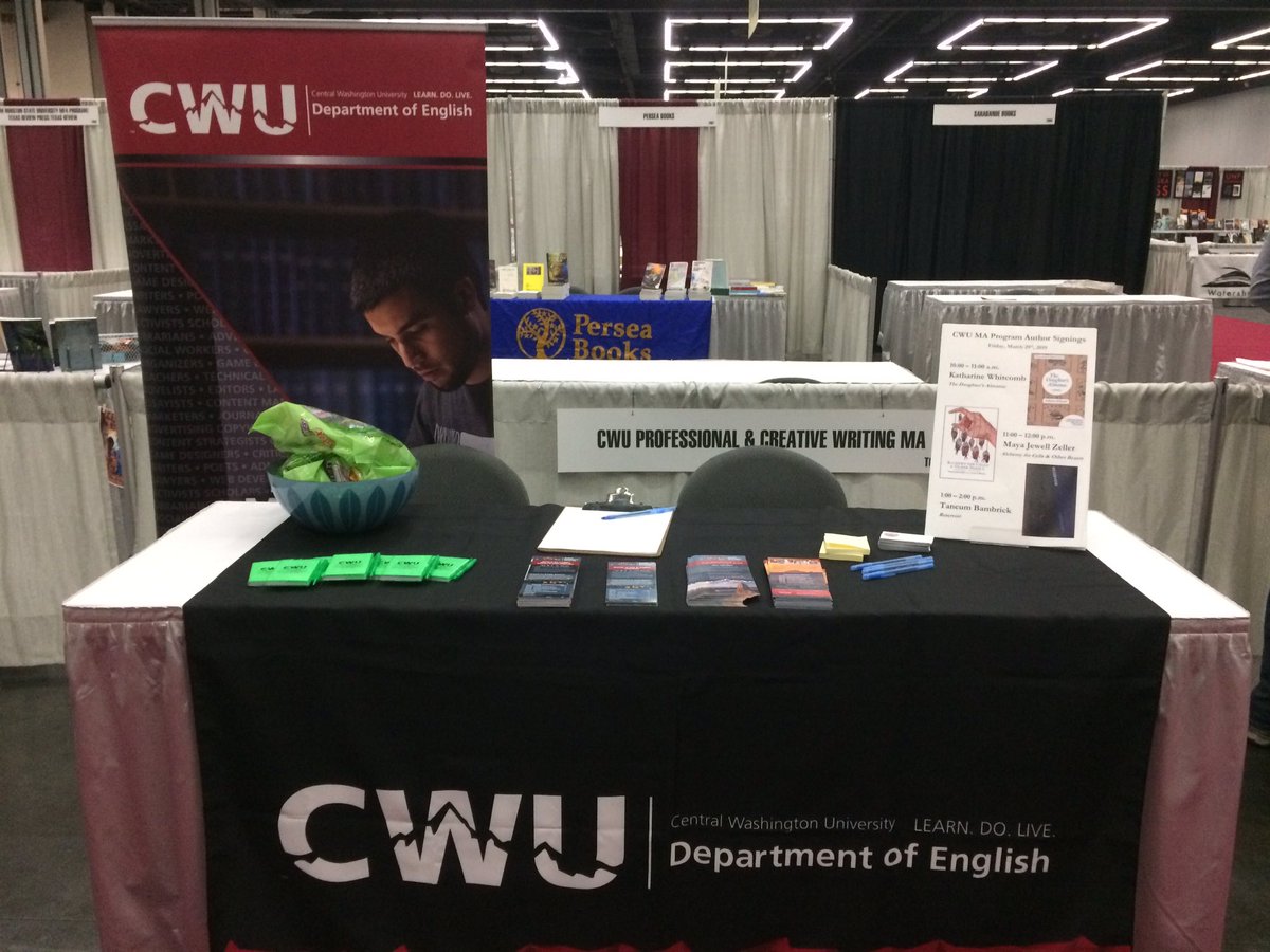 MayaJZeller's tweet photo. Come see us at the #centralwashingtonuniversity Professional &amp; Creative Writing MA, T 6087 at #awp19 #portland #pnw https://t.co/QtfLokymEP
