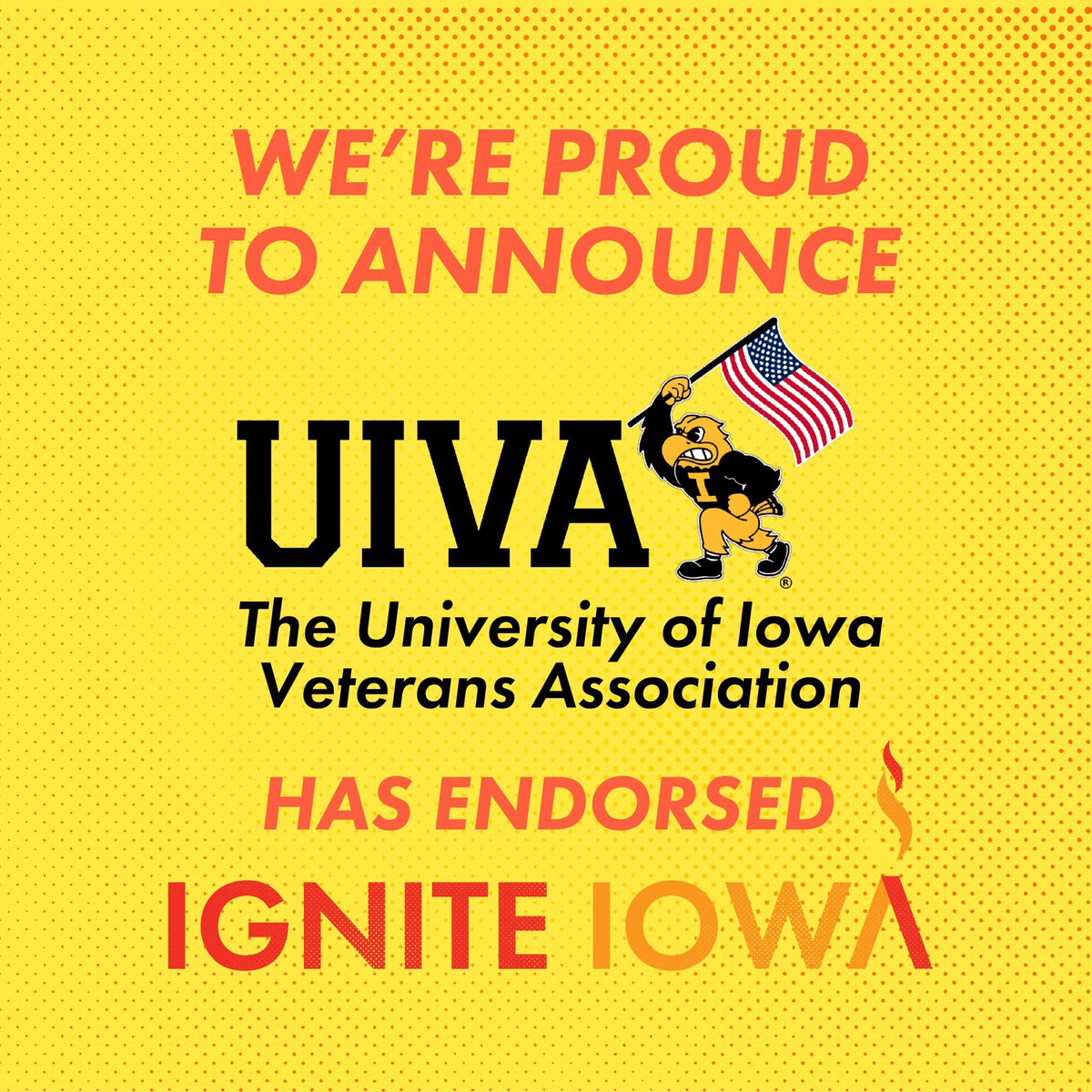 igniteiowa2019's tweet photo. We are so glad to announce that we have been endorsed by the Universitt of Iowa Veterans Association, Phi Gamma Nu Professional Business Fraternity, &amp; Hawkeyes for Humanity! 🥳 Thank you so much for the support! https://t.co/tVL8jkvKQi