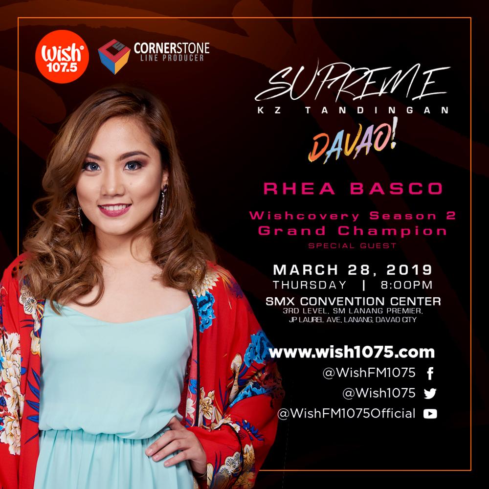 wish1075's tweet photo. Witness Wishcovery Season 2 Grand Winner @rheabsc's brilliant vocals as she's set to perform at the Davao edition of the Soul Supreme's hit concert "SUPREME: KZ Tandingan!"

See you all tonight at the SMX Convention Center, SM Lanang Premier, at 8 p.m. PHT! https://t.co/8ZHbktMbov