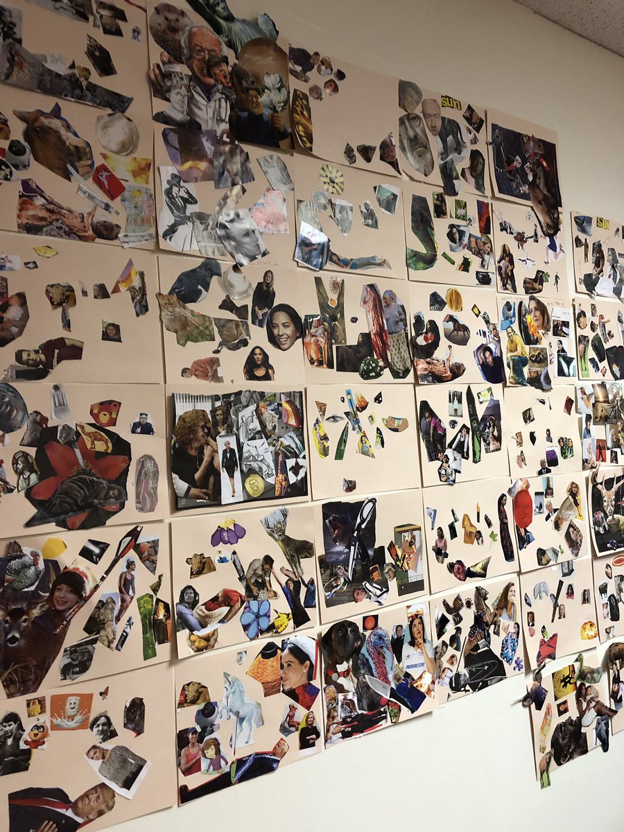 Reesebe12's tweet photo. French students replicated Pablo Picasso’s Guernica using magazine photos for our novel unit. Loved seeing their creations! #cfwl #cfmsrocks #mightycardinals 🎨 🖼 🐎 🐓 🐮 https://t.co/yUvPI6doGY