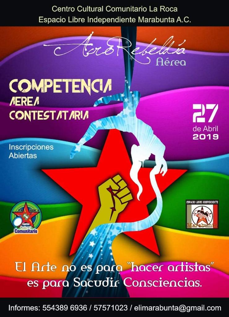 CarlaMarabunta's tweet photo. Competencia "AcroRebeldía Aérea" 
Busca motivar la creación artística como herramienta de compromiso, protesta, denuncia y búsqueda de justicia; ser la voz de los sin voz.
Participa!! Comparte!! Difunde!!
#ElArteEsUnArmaCargadaDeFuturo
#LaPrimerViolenciaEsLaInjusticia https://t.co/SUbq34Mr3i