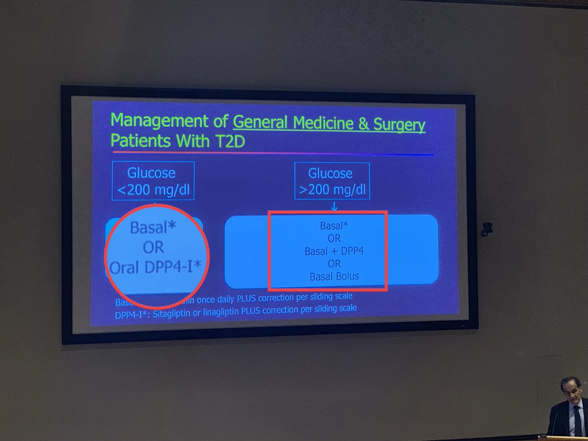 Thank you Prof. G. Umpierrez, MD, CDE for #MedicineGrandRounds @WeillCornell @WCMGIM about #diabetes mgmt for hospital patients l; big learn: DPP-4 inhibitors+insulin correction 👍🏻 to use for in-patients if initial glu <200 mg/dL. Also 👌: basal insulin + DPP-4-I if >200 mg/dL.