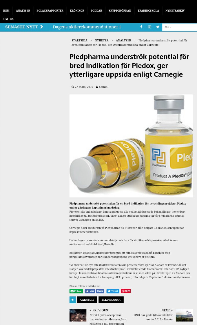 neko_nekodayo's tweet image. #Pledox
#Pledpharma

Pledpharma underströk potential för bred indikation för Pledox, ger ytterligare uppsida enligt Carnegie
tradecmc.se/nyheter/pledph…

#Solasia TYO4597