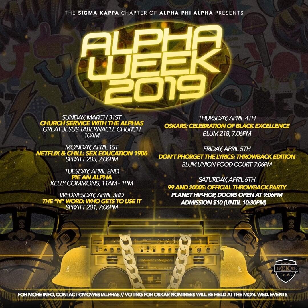 MowestAlphas's tweet photo. Join @mowestalphas for our Spring 2019 Alpha Week (March 31st - April 6th). ⁣⁣
—
#SKAlphas #MowestAlphas #AlphaWeek https://t.co/4XHZQxaenM