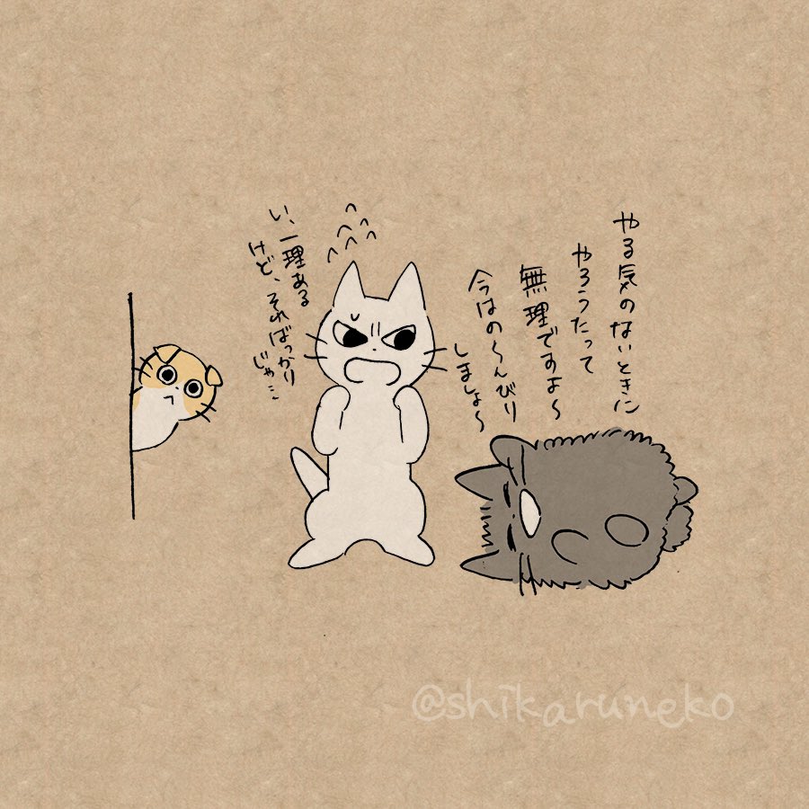 面倒なことをなんでも後回しにする人と、しかるねこと、あまやかすねこ 