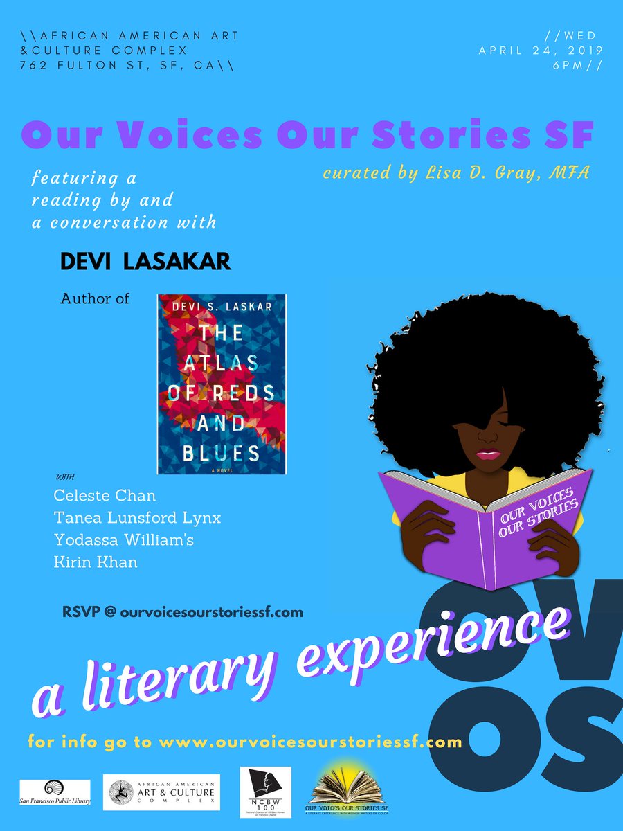 OVOSsf's tweet photo. Next up. #devilasakar and new debut novel #TheAtlasofRedsandBlues on 4.24.19 6pm at 762 Fulton Street in SF. #SaveTheDate w #CelesteChan #TaneaLundsfordLynx #YodassaWilliams and #KirinKhan https://t.co/D8sJWVtE1V