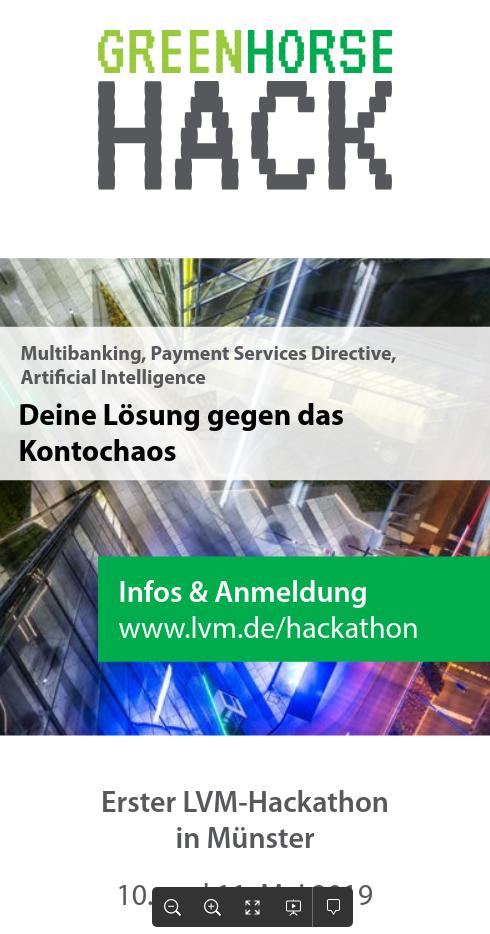 Am 10. / 11.05.2019 startet der erste #greenhorseHACK, der #Hackathon der LVM Versicherung. Jetzt auf lvm.de/hackathon/ informieren, anmelden und dabei sein. #Muenster #softwaredevelopment #fintech #uxdesign