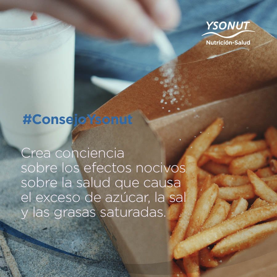 Ysonut's tweet photo. Crea conciencia sobre los efectos nocivos sobre la salud que causa el exceso de azúcar, la sal y las grasas saturadas #Ysonut #bienestar #salud https://t.co/xJf9kxuAQY https://t.co/mkHFzuz6Xb