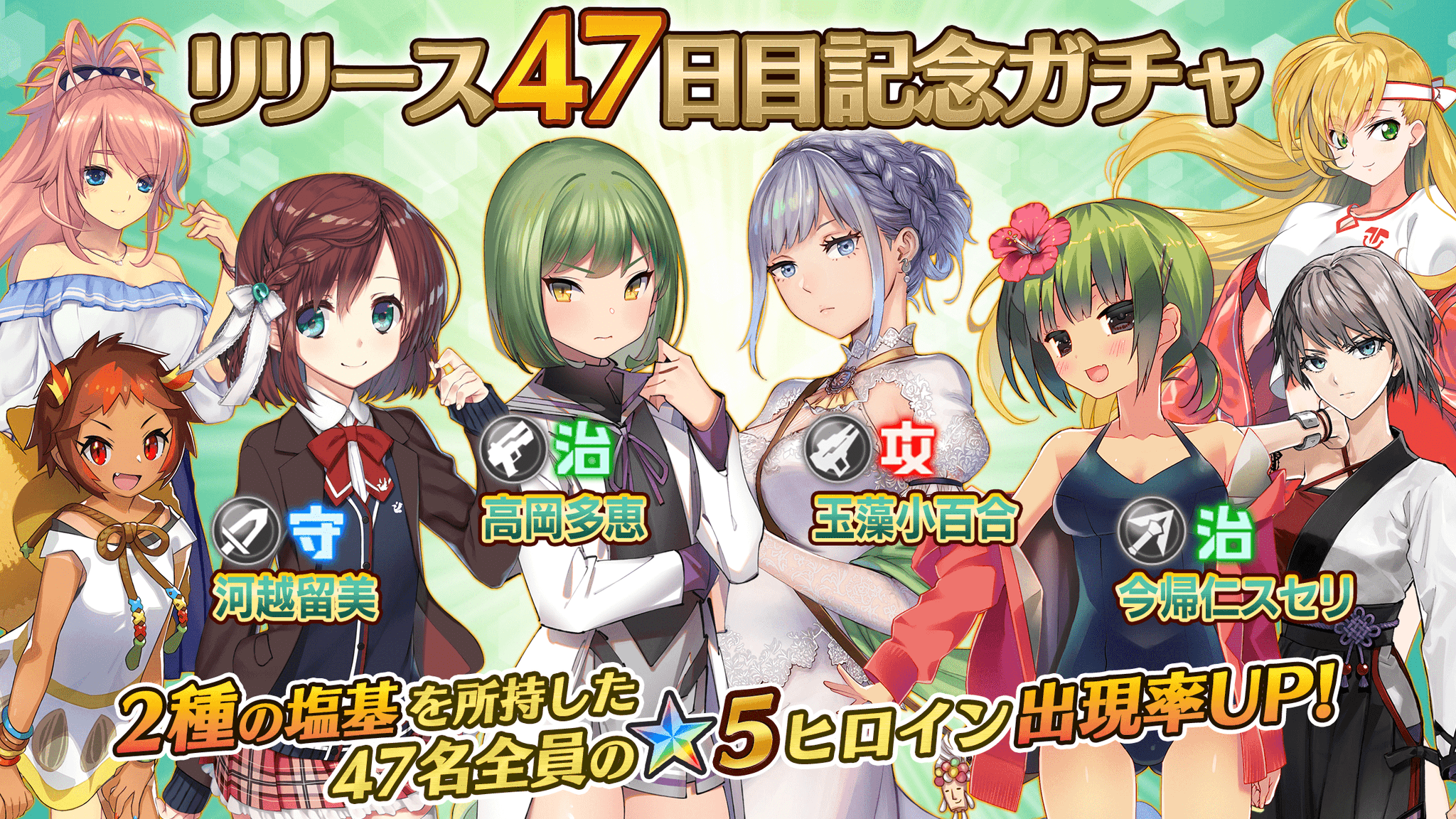 Uzivatel 47 Heroines Na Twitteru 4月1日 月 にリリース47日目を迎える記念といたしまして リリース47日目記念ガチャ を開催中です 11連ガチャでは 4以上のヒロインが1体確定 5ヒロインはa塩基 C塩基もしくはg塩基 T塩基の塩基2種類を所持しています 47 Uzivatel 47 Heroines Na Twitteru 4月1日 月 にリリース47日目を迎える記念といたしまして リリース47日目記念ガチャ を開催中です 11連ガチャでは 4以上のヒロインが1体確定 5ヒロインはa塩基 C塩基もしくはg塩基 T塩基の塩基2種類を所持しています 47