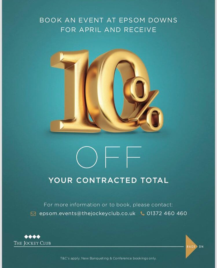 Did someone say 10% off?
Oh yes, we did. Book your event with us for April 2019 and we will discount your contracted total by 10%. 
T&amp;C's apply. Call our team to discuss this eggcellent offer now on 01372 460 460. 
🔷🔷🔷🔷
 #epsomevents #10percentoff #apriloffer #eventplanner