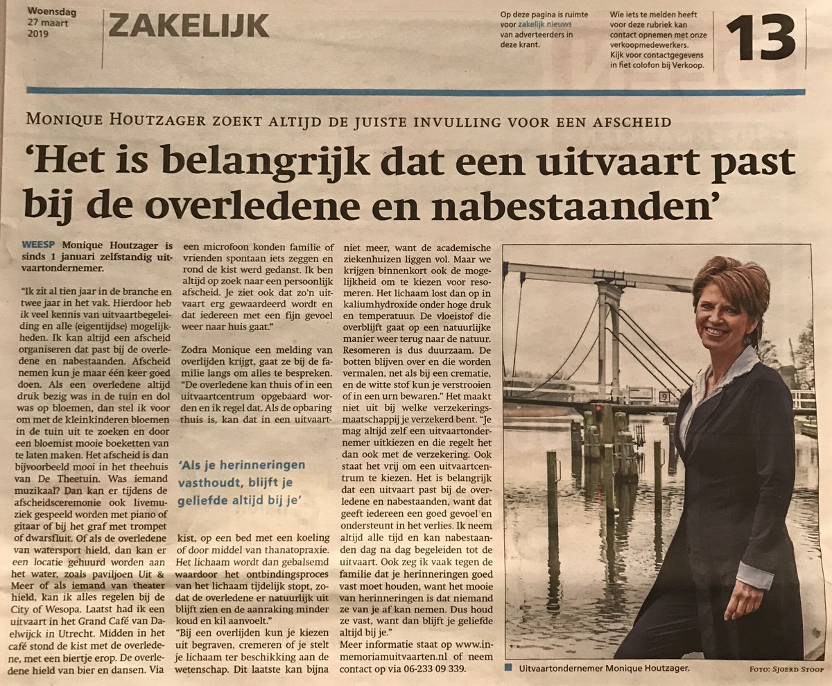 MoHoutzager's tweet photo. Trots dat deze mooie start als #uitvaartondernemer mij gegund is via dit mooie artikel in het #WeesperNieuws en het #MuiderNieuws. (delen mag 🤗)
#Eenafscheiddatpast #uitvaartenWeesp #uitvaartenMuiden #uitvaartenHilversum #uitvaartenGooi https://t.co/JwR6kzcb6f