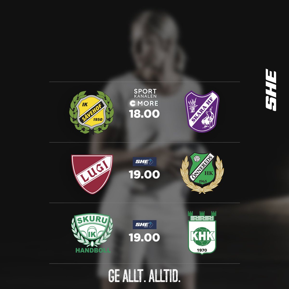 GAMEDAY! <a href="/H65Hoor/">Höörs HK H 65</a> och <a href="/VIHFDam/">VästeråsIrsta HF Dam</a> var först ut i går, i kväll kliver övriga sex lag in i slutspelet. 

18.00 <a href="/IK_Savehof/">IK Sävehof</a>–<a href="/SkaraHF/">Skara HF</a> (Sportkanalen &amp; C More) 
19.00 <a href="/LUGIHandboll/">LUGI Handboll</a>–<a href="/OnneredsHK/">Önnereds HK</a> (SHE Play)
19.00 <a href="/SkuruHandboll/">Skuru IK Handboll</a>–<a href="/kungalvshk/">Kungälvs HK Dam</a> (SHE Play)

#gealltalltid