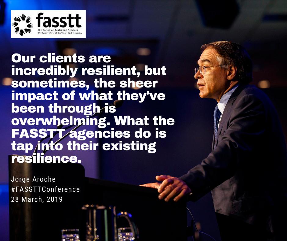 RefugeeTRIRConf's tweet photo. CEO of @STARTTSNSW, Jorge Aroche, reminded us that healing isn't dependent on torture and trauma services. The resilience of survivors is remarkable, and the FASSTT agencies help to augment existing resilience. https://t.co/VIIXpSnVNO