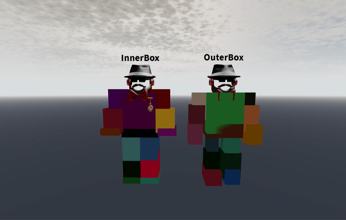 Max ツ On Twitter If You Ve Ever Wondered What The Humanoid Collisiontype Property Actually Does I Think Its Something Sort Of Like This Innerbox Uses Collision Hacks To Make The Humanoid Parts - inner box vx outer box roblox