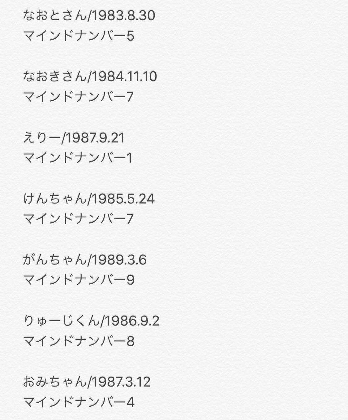 あお در توییتر テレビでマインドナンバー占いやってて すぐ三代目のメンバーで調べるよね 休日で退屈しています