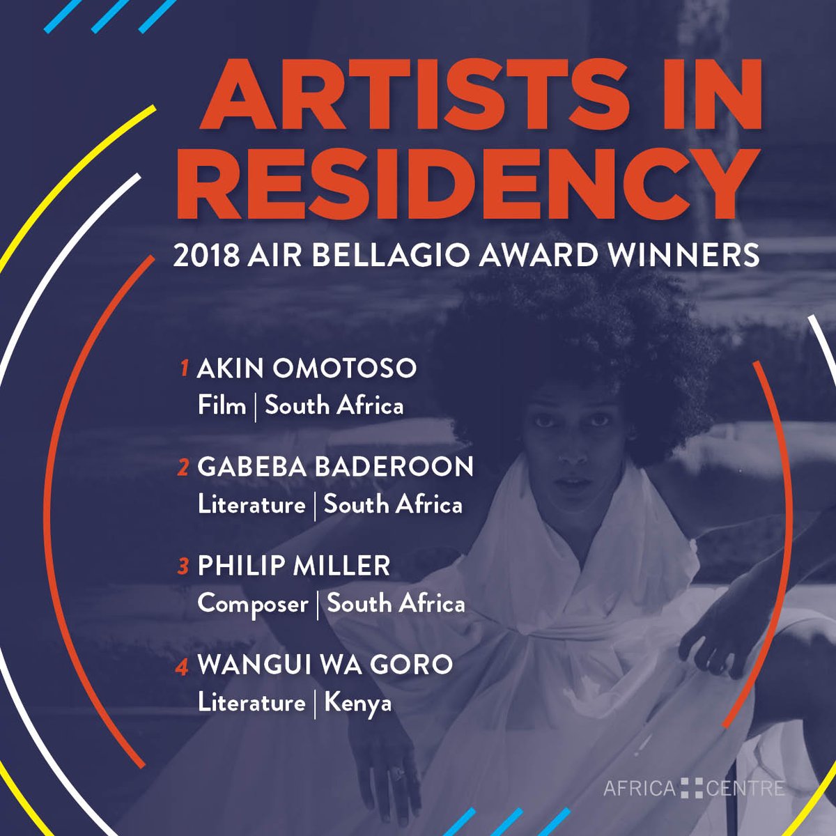 Presenting the 2018 AIR-Bellagio Award Winners. Congratulations to these for outstanding African Artists, and thank you for all who applied. That's a wrap from #AIR2018! #BackInAFewWeeks
africacentre.net/air-bellagio-c…