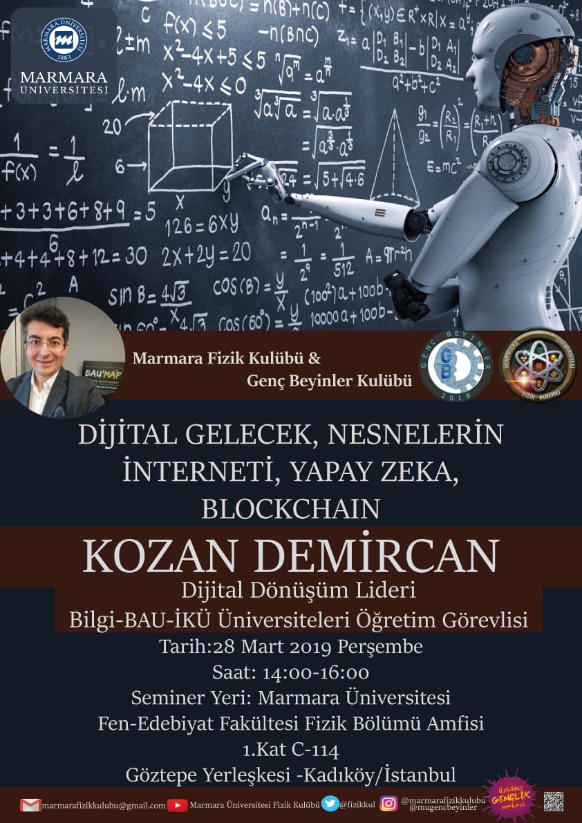 Günaydın! Bugün <a href="/marmara_univ/">Marmara Üniversitesi</a> Göztepe kampüsünde #YapayZeka, #DijitalDönüşüm, #Astrofizik konularında bir seminer vereceğim. Bunları da #DijitalGelecek, #DijitalKariyer, #BilinçliFarkındalık ve #DijitalMutluluk açısından ele alacağım. 👈😎 <a href="/fizikkul/">Marmara Fizik Kulübü</a> @mugencbeyinler