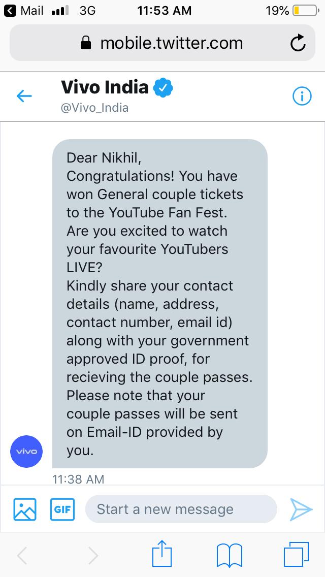 nikchorghe's tweet photo. I won the passes 💃🏻 Thank you @Vivo_India please check the DM I’ve sent my every detail! I’m eagerly waiting for You email🤩 #GoPopGoYTFF #YTFF @YouTubeFanFest @YouTubeIndia https://t.co/PCyt7zyLer