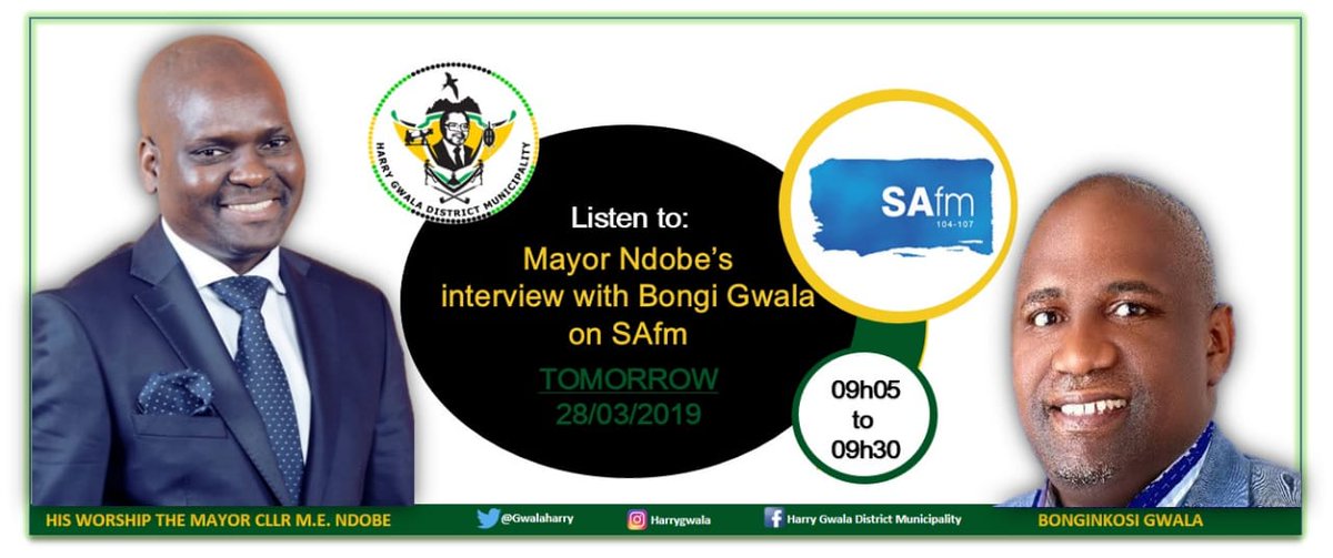 Tune into SA FM, The Mayor of Harry Gwala Distrct Municipality, Cllr. Mluleki Ndobe will be engaging with Bongi Gwala about the recent event (that saw him being a brief guest of the State for 8 days) from 09h05-09h30 this morning.