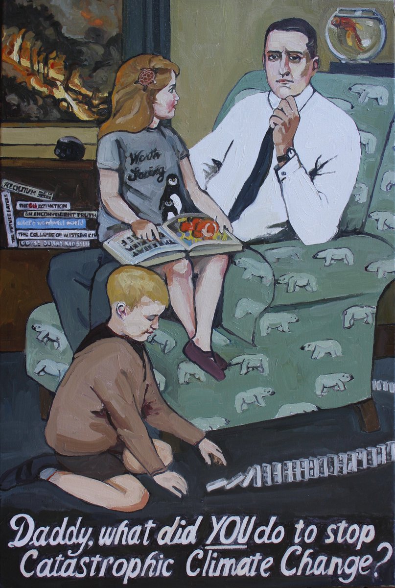 We need mobilisation on a scale previously unseen in peacetime to tackle the climate emergency. A thought-provoking painting by Brisbane artist Judith Sinnamon.

Shared with permission; please respect the artist's right to be identified when retweeting.