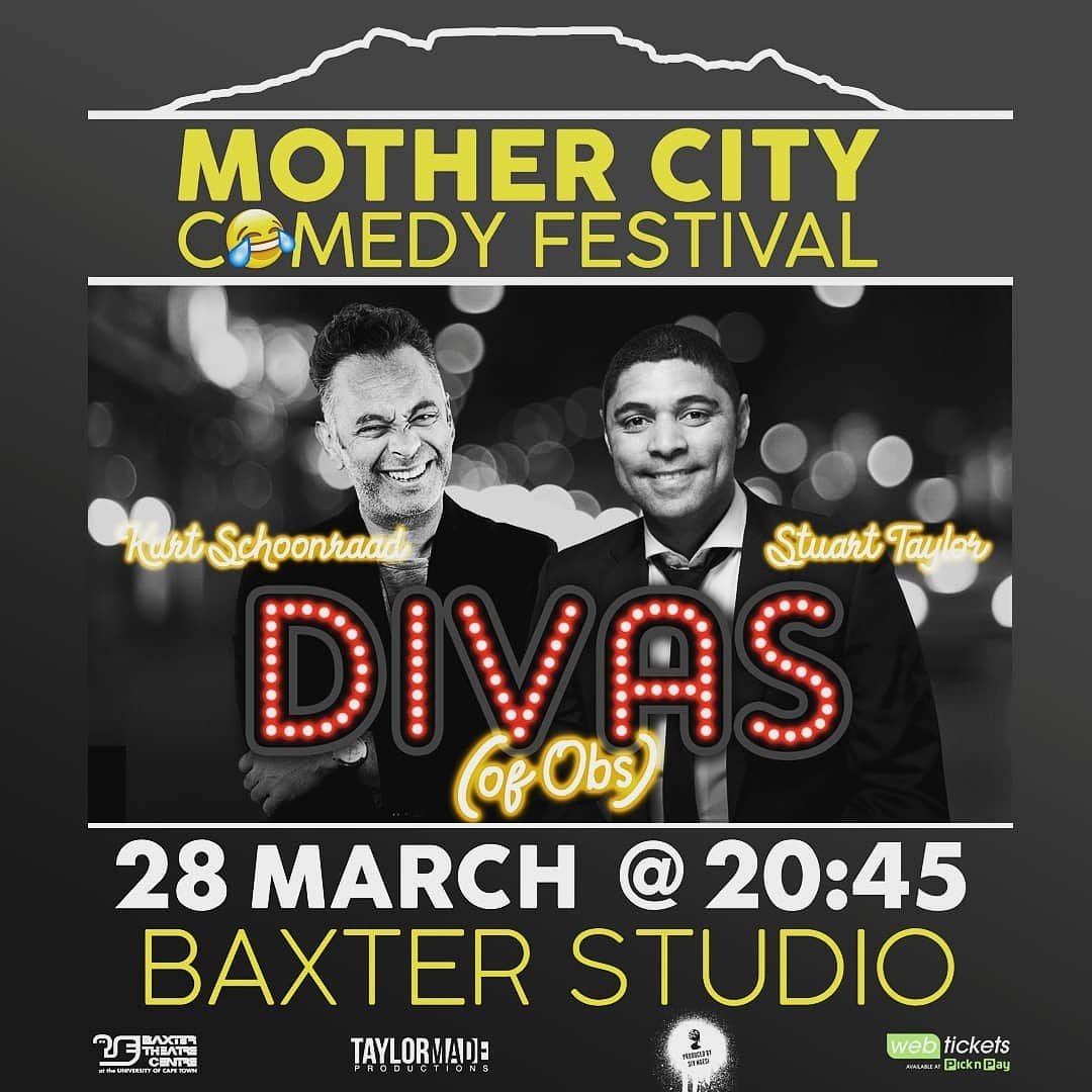 kurtschoonraad's tweet photo. Are you ready for the #DivasOfObs...? We hope you have your tickets 🎟️
Lots lof lols tonight at our show at @BaxterTheatre @city_mother @TheStuartTaylor
#MotherCityComedyFestival #MCCfest https://t.co/8XGhA8TeAA