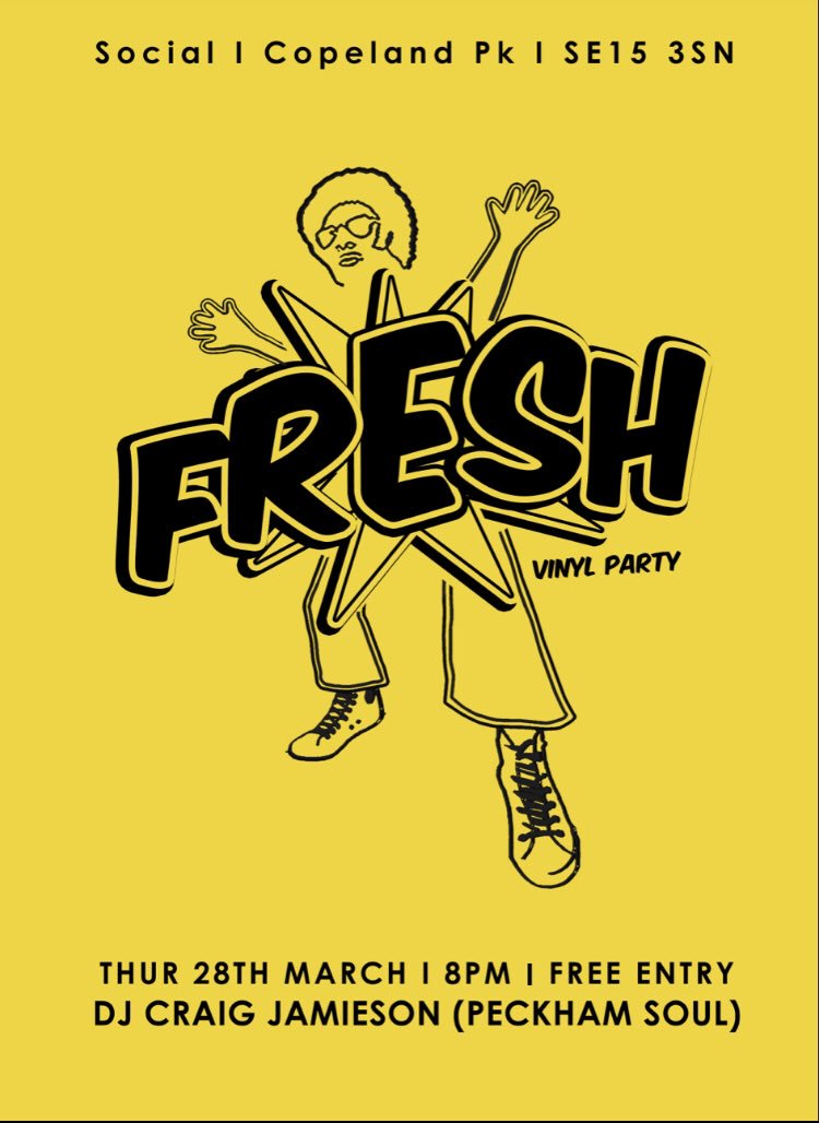 Tonight <a href="/copelandsocial/">copelandsocial</a>... ‘Fresh' with <a href="/peckhamsoul/">PeckhamSoul</a> 
With your host DJ Craig Jamieson, <a href="/copelandparkse/">Copeland Park</a> very own vinyl emporium present their monthly extravaganza at Social 
showcasing all the shop's discoveries and 'just in' releases. .#copelandsocial
