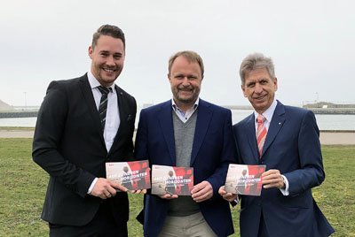 Timo Siebahn, Stig Rømer Winther and Bernd Jorkisch looking forward to the new @HanseBelt campaign Happy Region.

"Thanks to the construction of the #Fehmarnbelt tunnel people as well as markets will grow closer together."... hl-live.de/aktuell/text.p… (DE)
