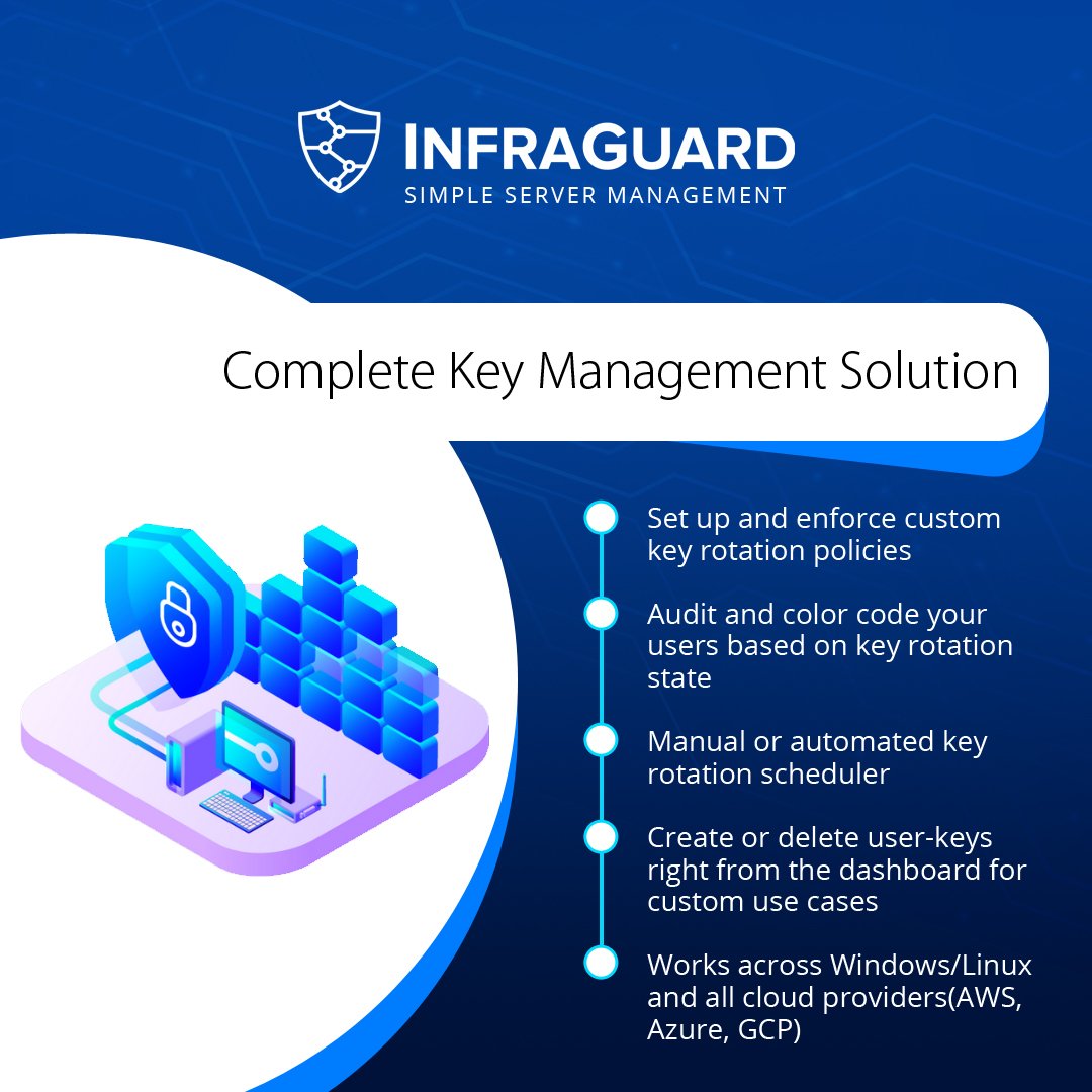 InfraguardIo's tweet photo. For Administrators managing thousands of servers:

How many Users have access to your servers?

Who are the users whose keys are not rotated?

Who has these server's SSH key?

What are they doing with them?

Come to InfraGuard for Complete Key Management and Audit Solution. 🔐 https://t.co/BcvgFCYdzI