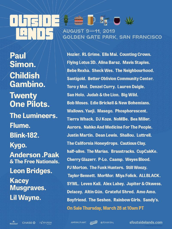 getmybuzzup's tweet photo. Outside Lands Announces 2019 ... - Ano ... - #2019Lineup #AndersonPaak #BebeRexha #Blink182 #ChildishGambino #CountingCrows #DenzelCurry #DonaldGlover #EllaMai #FlyingLotus3D #KaceyMusgraves #LeonBridges #LilWayne #MavisStaples #OutsideLands #PaulSimon #RLGrime - Please ReTweet! https://t.co/ehmfovzRoN