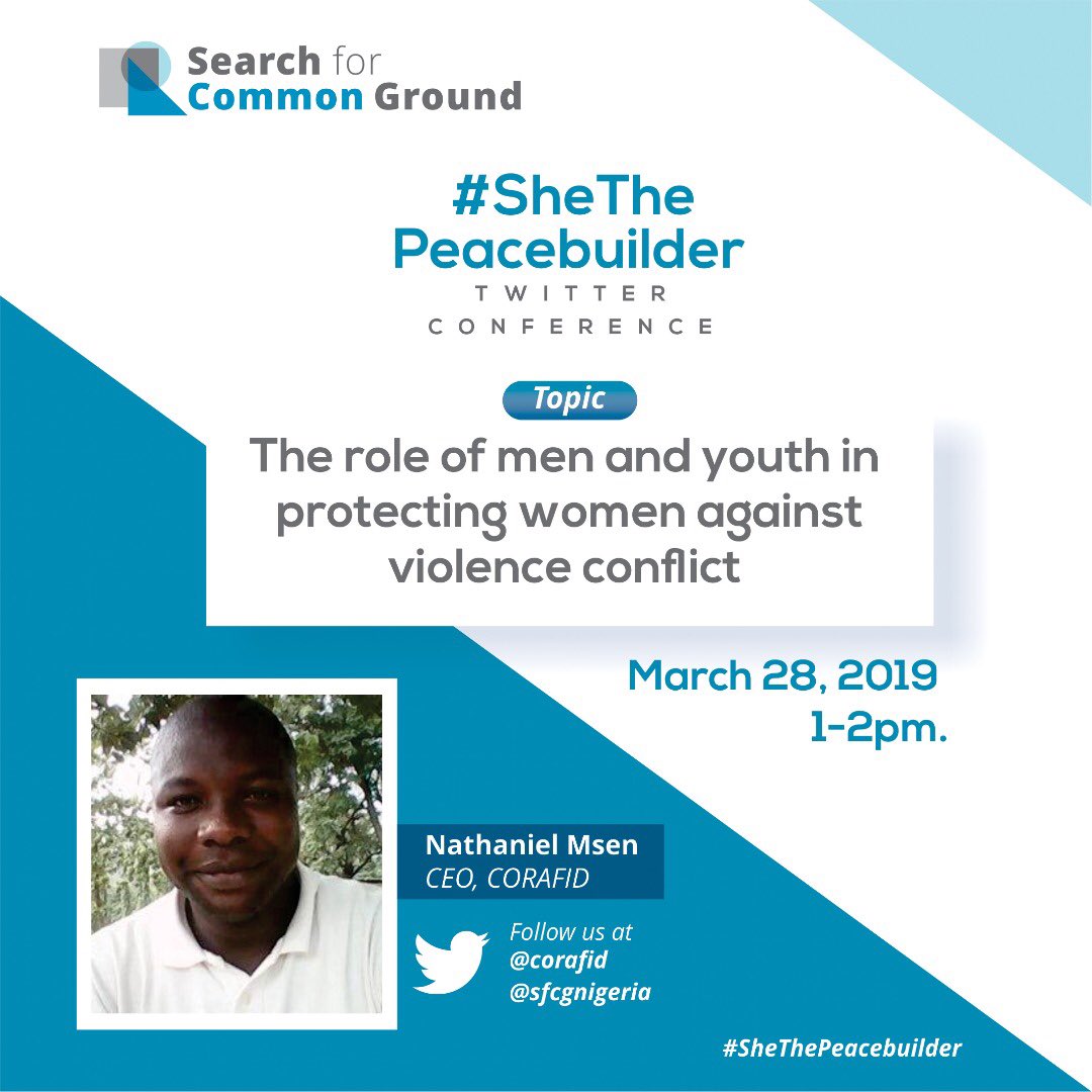 Women empowerment &amp; gender equality should not be an issue for women only. How can men &amp; youth support &amp; promote women inclusion in peacebuilding? Join <a href="/nathanielmsen/">Nathaniel M Awuapila</a> from 1-2pm as he tweet on this #SheThePeacebuilder ⁦<a href="/Omojuwa/">JJ. Omojuwa</a>⁦<a href="/USAIDNigeria/">USAID/Nigeria</a>⁩  ⁦<a href="/NDI/">National Democratic Institute</a>⁩⁦<a href="/YAFng/">jeongin</a>⁩
