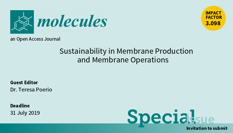 Molecules_MDPI's tweet photo. 📢New Special Issue Open for Submissions: Sustainability in Membrane Production and Membrane Operations
✏️Guest edited by Dr. Teresa Poerio from National Research Council of Italy in Italy
🔗 https://t.co/W9CyjaLWND
📌 #GreenProcesses #GreenSolvents #DegradableMaterials https://t.co/4fQKQsJwEB