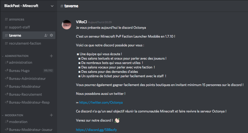 BlackPast_FR's tweet photo. @Octonya Votre serveur n'est pas encore ouvert au public cependant vous avez déjà l'immaturité de faire de la pub sur des plateformes privées appartenantes à d'autres serveurs Minecraft ?! Je ne vous félicite pas pour cet acte reflétant l'image négative de votre structure. 😉 https://t.co/zjeO1ZVDDh