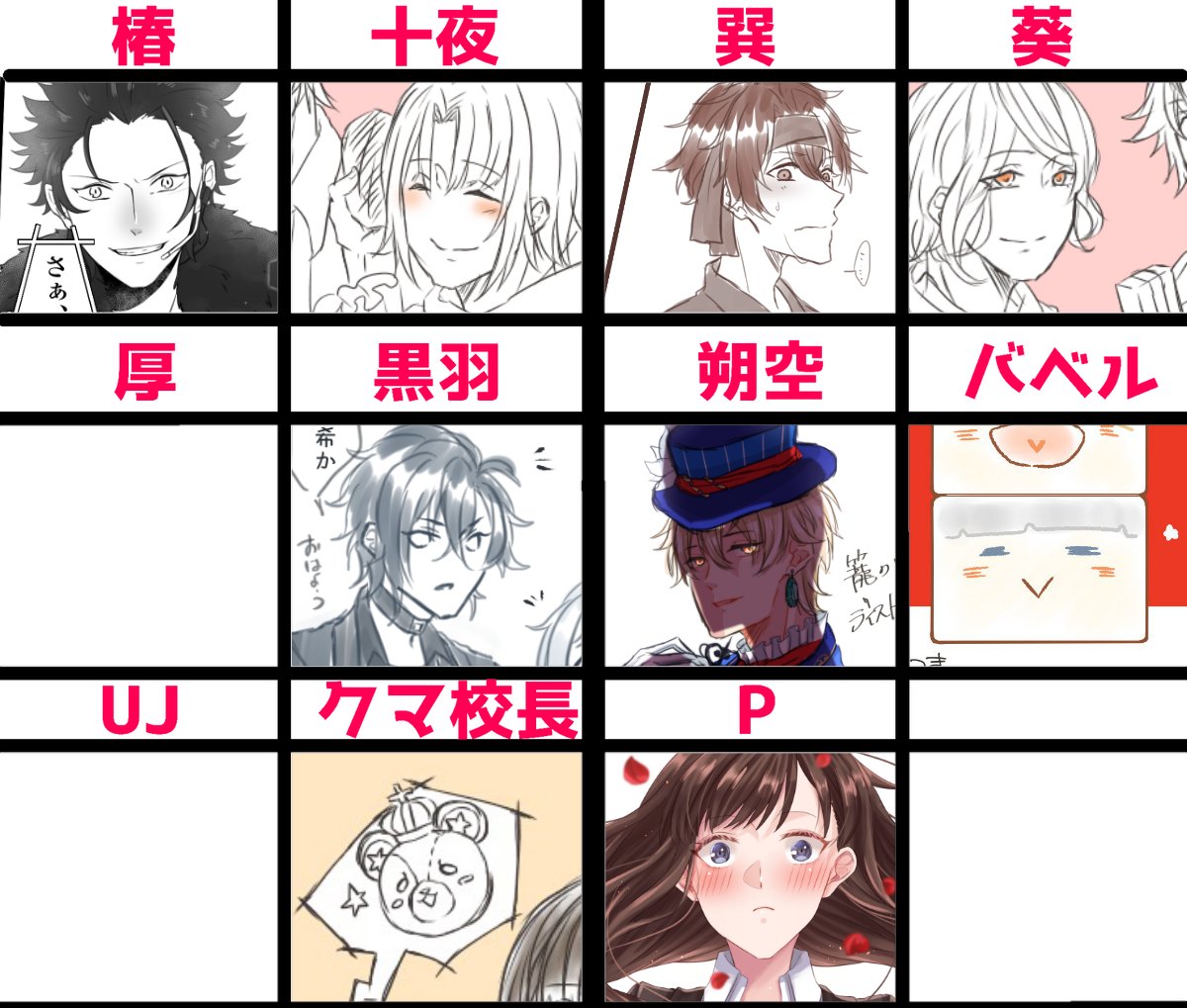 #アイチュウキャラどれだけ描いたことあるかな
テンプレお借りしました。
一番古いのがピンク背景のやつですね。3年前の星夜の誕生日で描いたやつ。