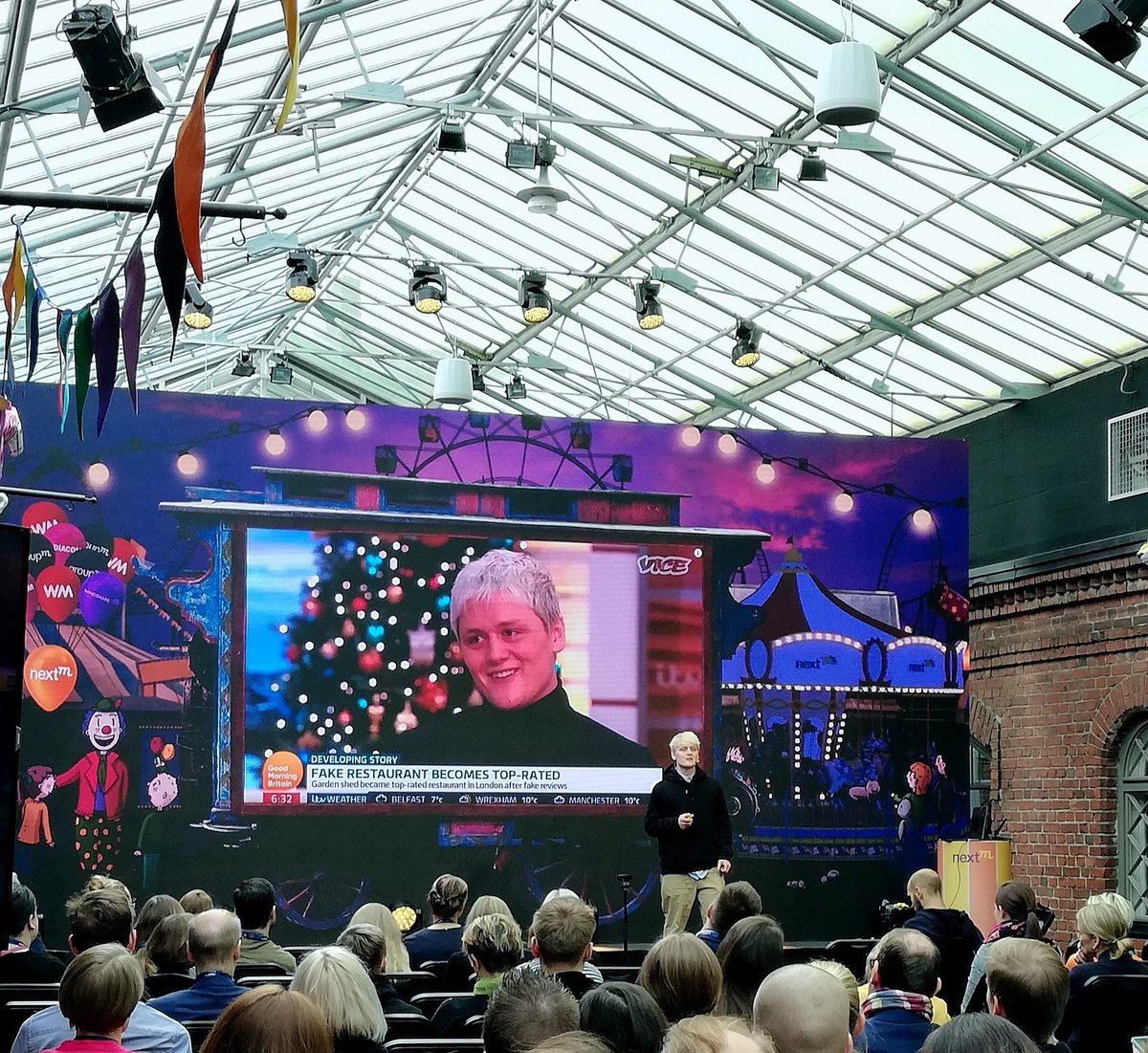 <a href="/Oobahs/">Oobah Butler</a> on stage sharing his unbeliavable story of creating fake reviews and making his way to TripAdvisors top list with his non-existing restaurant. #nextmfi